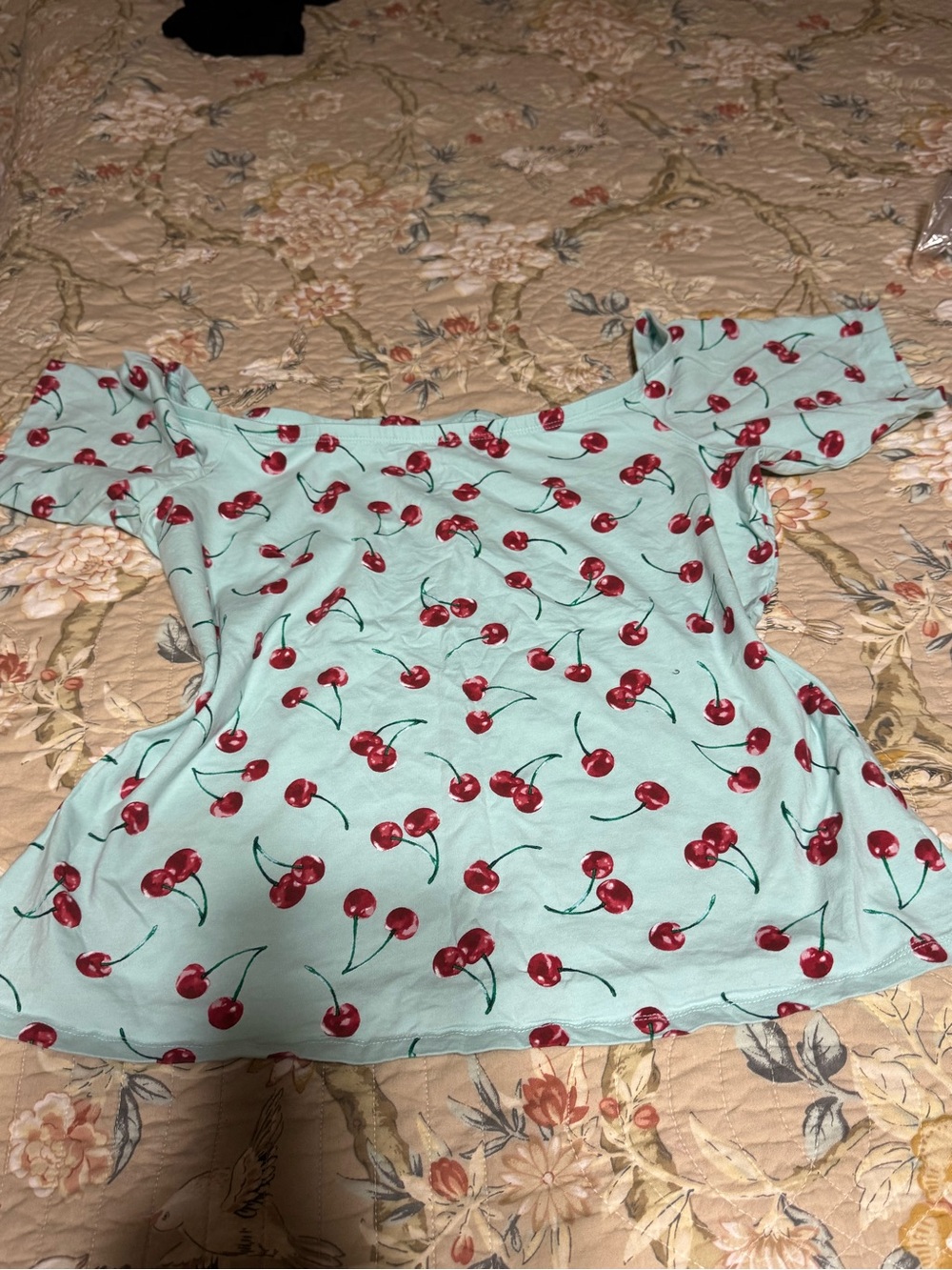 torrid Mint Cherry-Print Off-Shoulder Crop Top